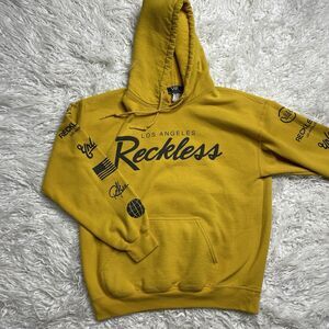 Young And Reckless Hoodie Size M Yellow With Printed Sleeves